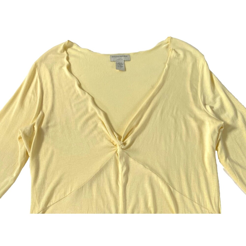 Banana Republic Stretch Knotted Top Womens Large Yellow Deep V Neck Soft Knit